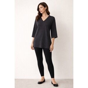EILEEN FISHER Dark Gray 100% Merino‎ Wool V-Neck Sweater M Lagenlook soft layers